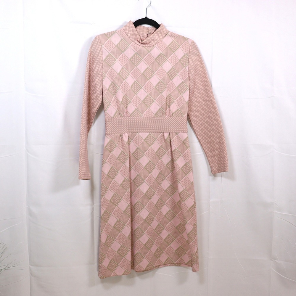 Windsor Geometric Mock Neck Dress 10 Pink Womens‎ Vintage Mod Retro